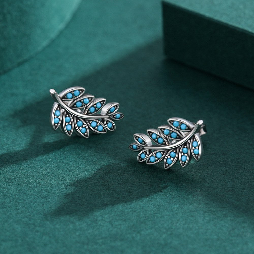 Sterling Silver Plant Leaf Turquoise Earrings - alternate shot