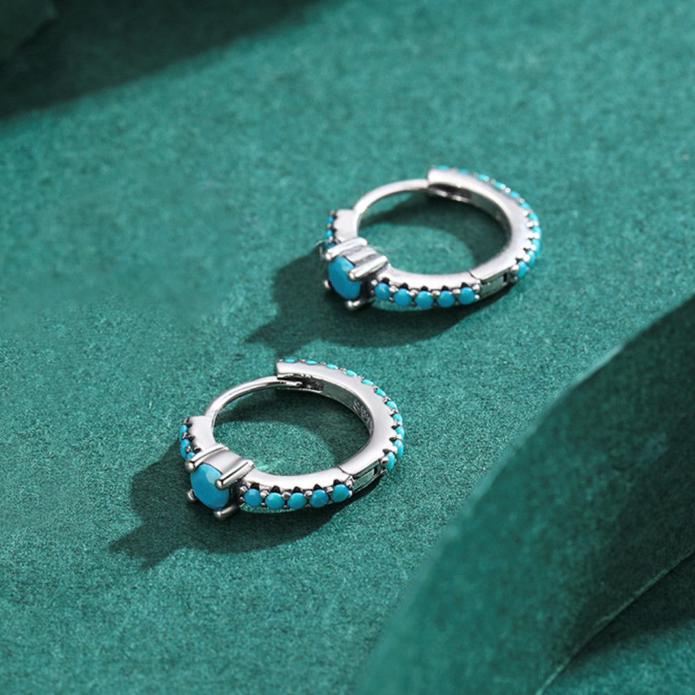 Sterling Silver Simple Retro Turquoise Earrings - alternate shot 2