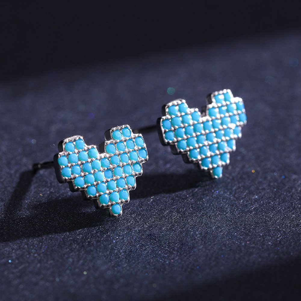 Sterling Silver Turquoise Heart-Shaped Earrings - alternate shot