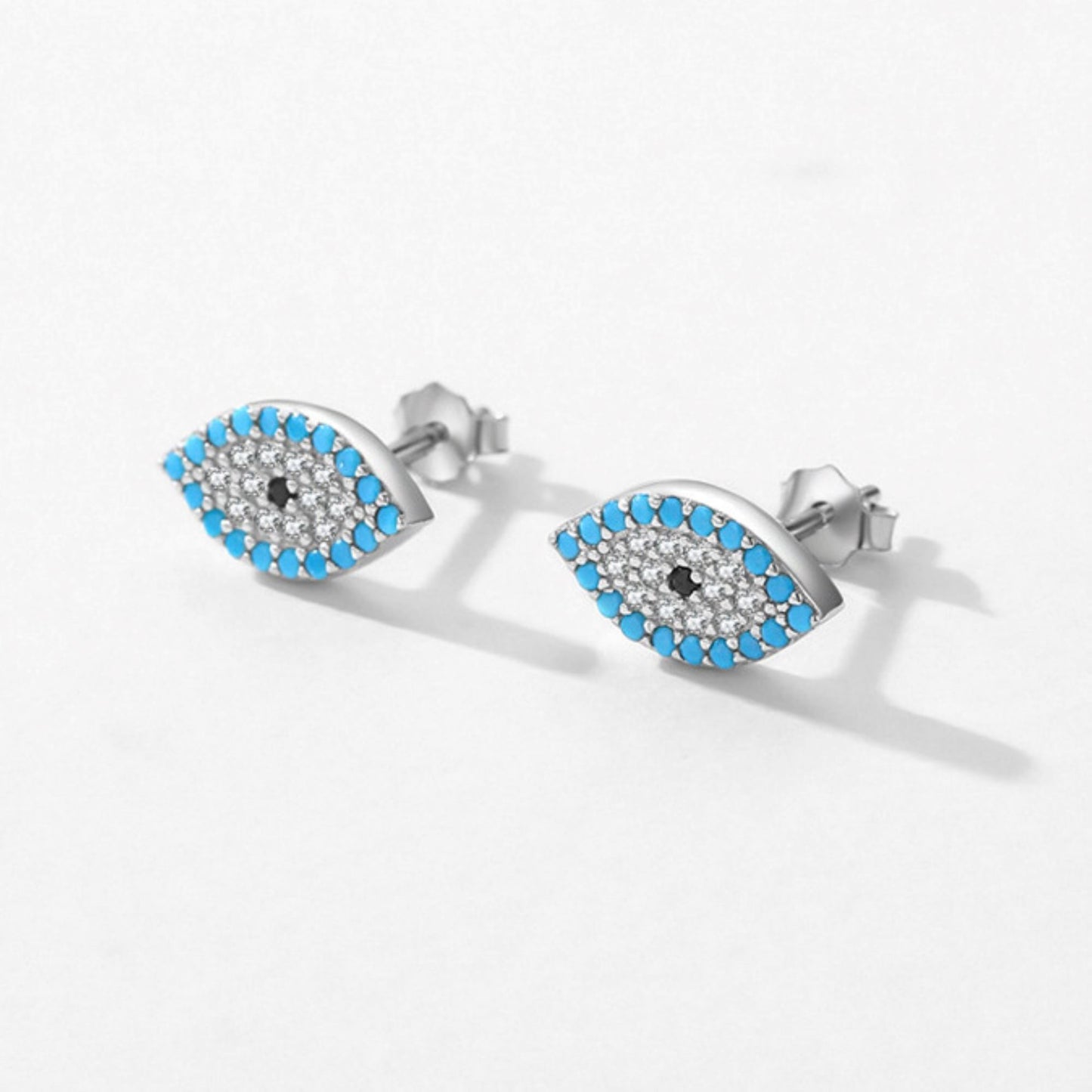 Sterling Silver Micro Pave Turquoise Devil's Eye Earrings - alternate shot