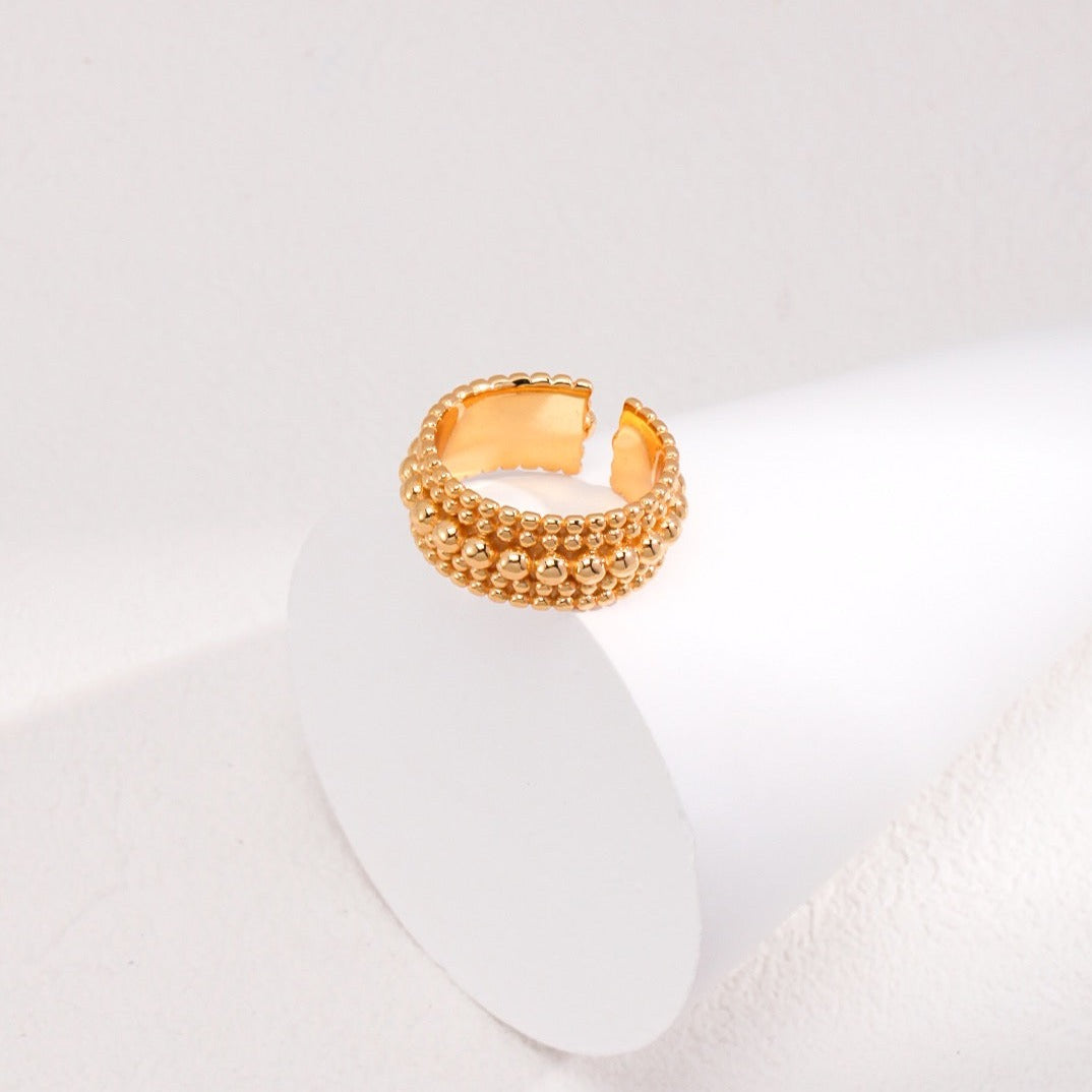 18K Gold on Silver Luxe Beaded Wave Open Ring - alternate shot