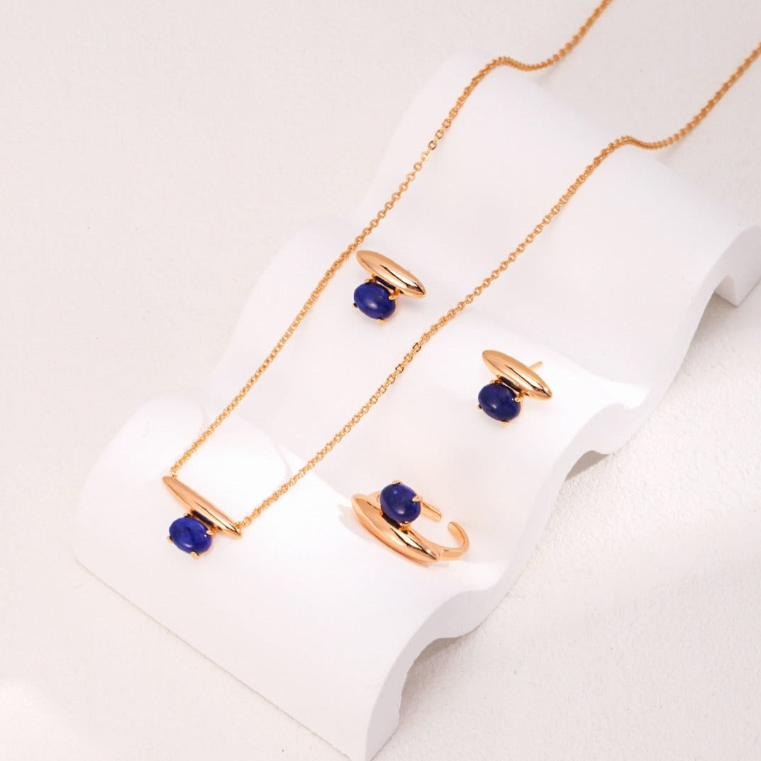 Minimalist Lapis Lazuli 18K Gold Plated Jewelry set - white background