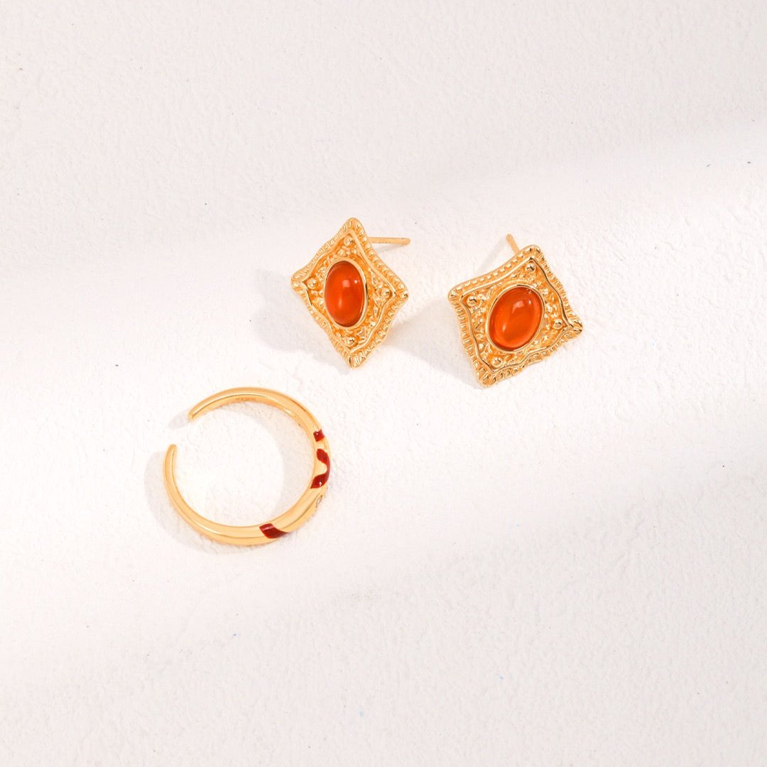 Red Thread of Fate Vermeil Cuff Ring - with matching earrings