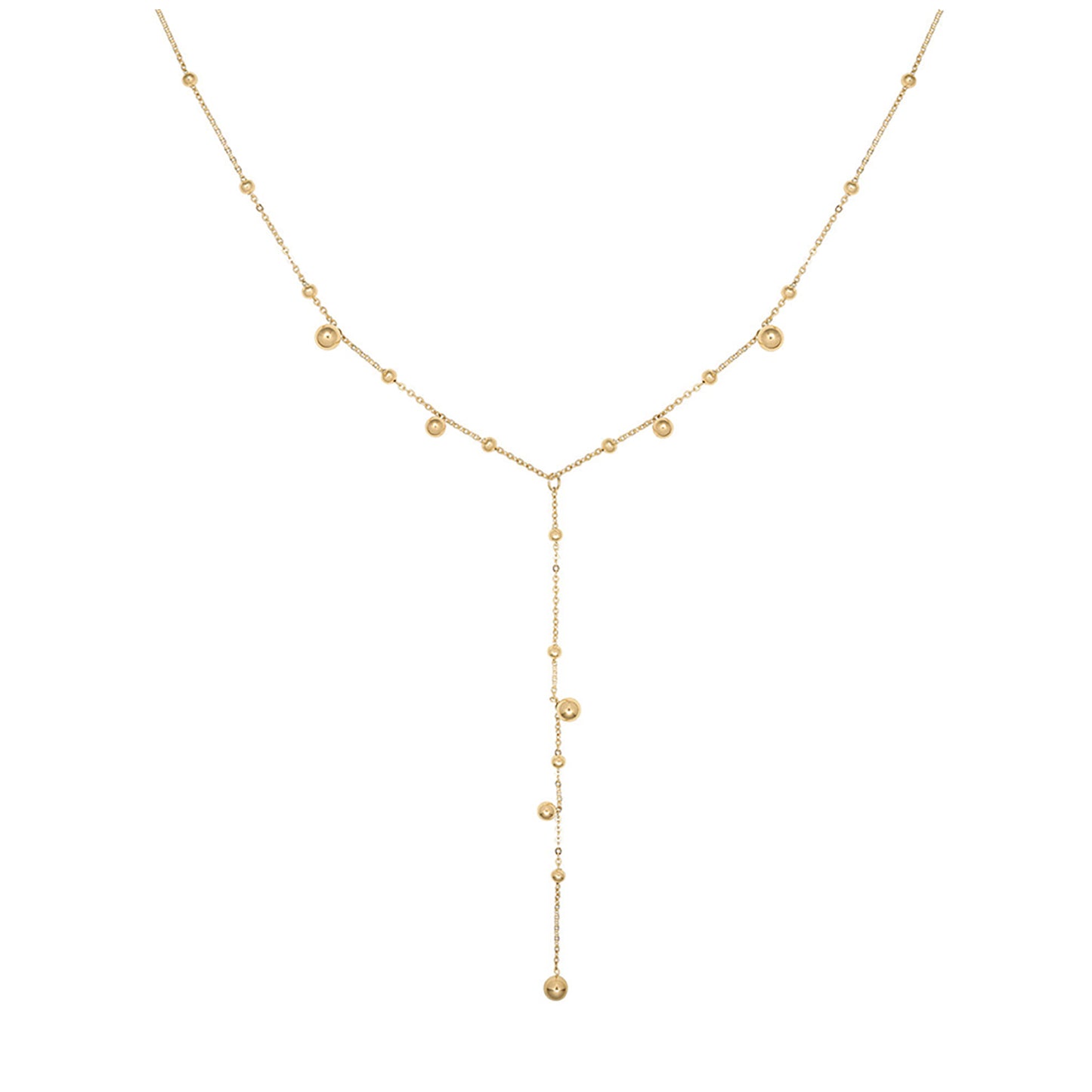 Lariat Necklace with Multi-Size Gold Beads Tassel