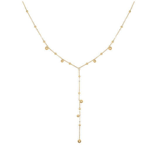 Lariat Necklace with Multi-Size Gold Beads Tassel