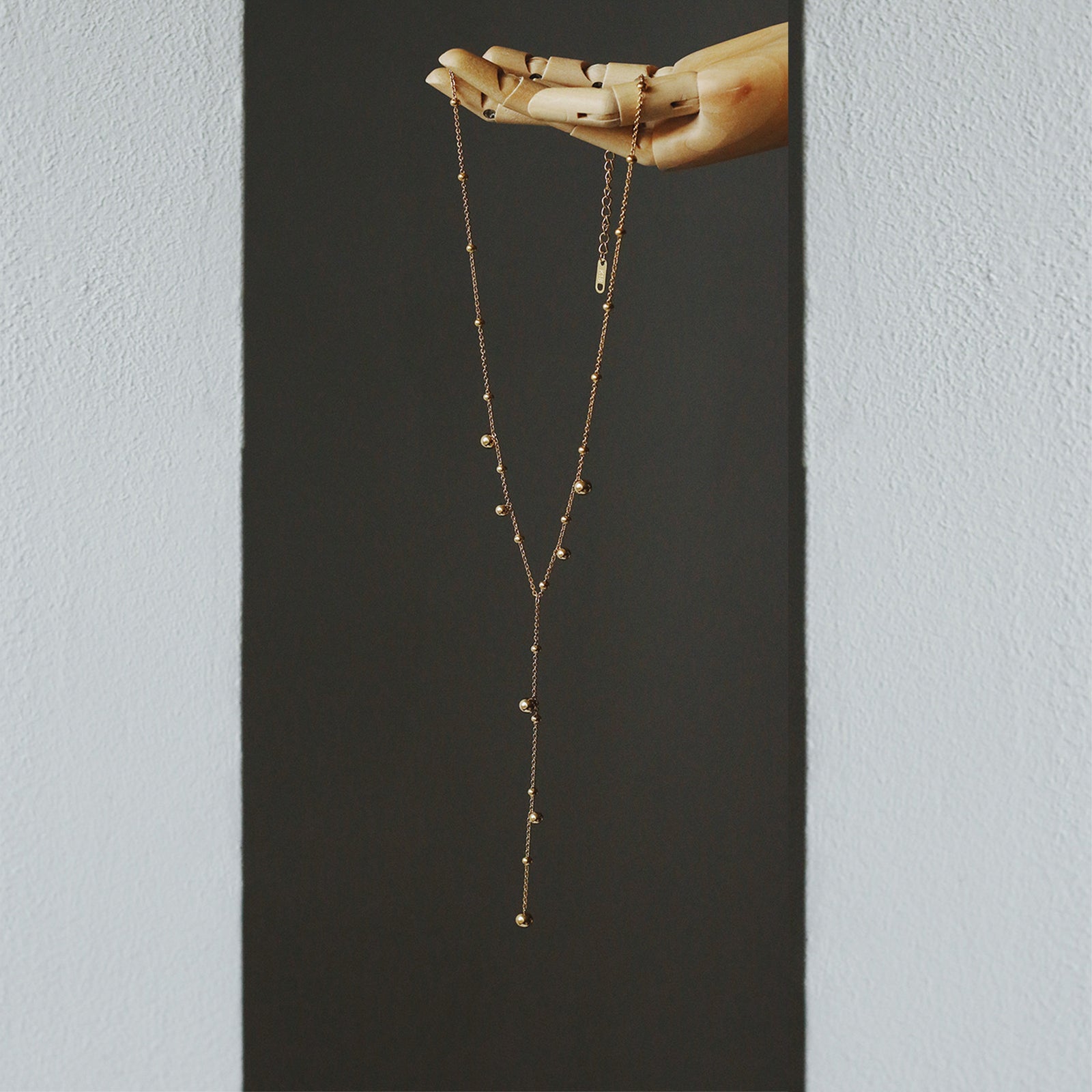 Lariat Necklace with Multi-Size Gold Beads Tassel - alternate shot