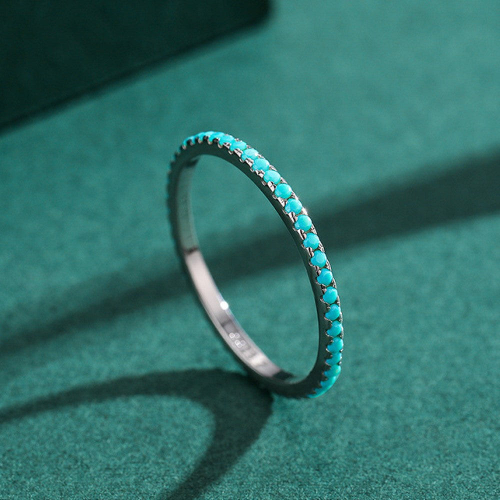 Sterling Silver Round Turquoise Delicate Thin Ring - alternate shot