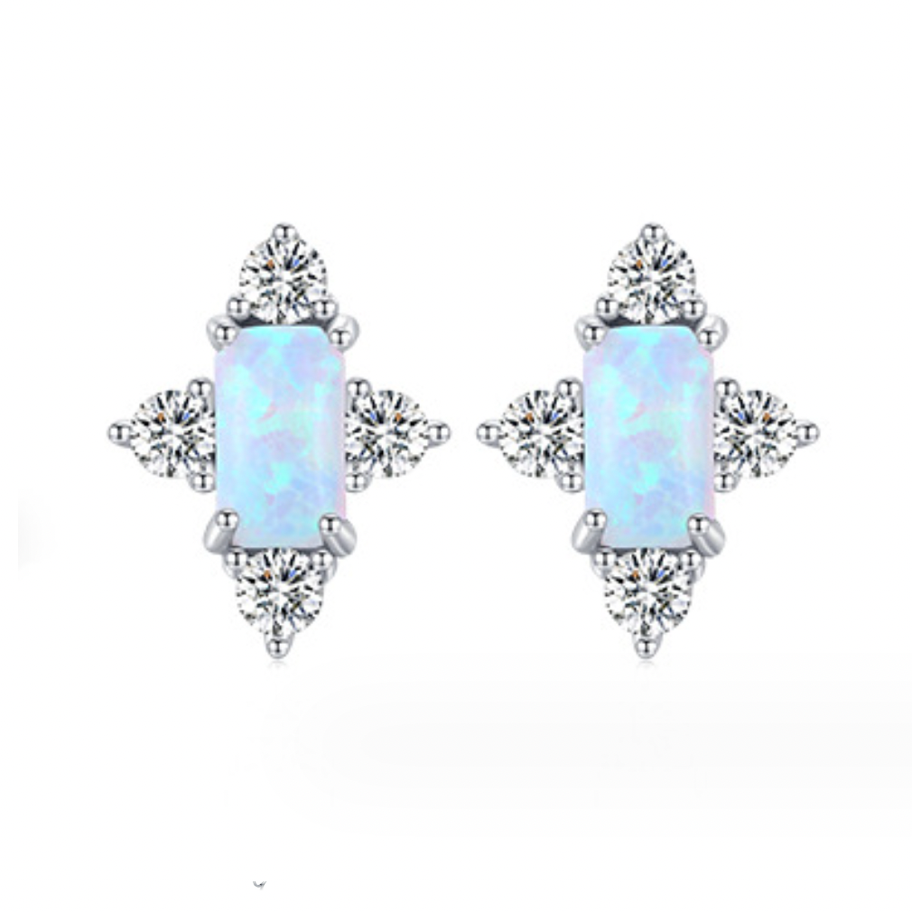 Sterling Silver Opal Four-pointed Star Earrings