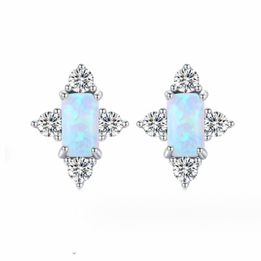 Sterling Silver Opal Four-pointed Star Earrings