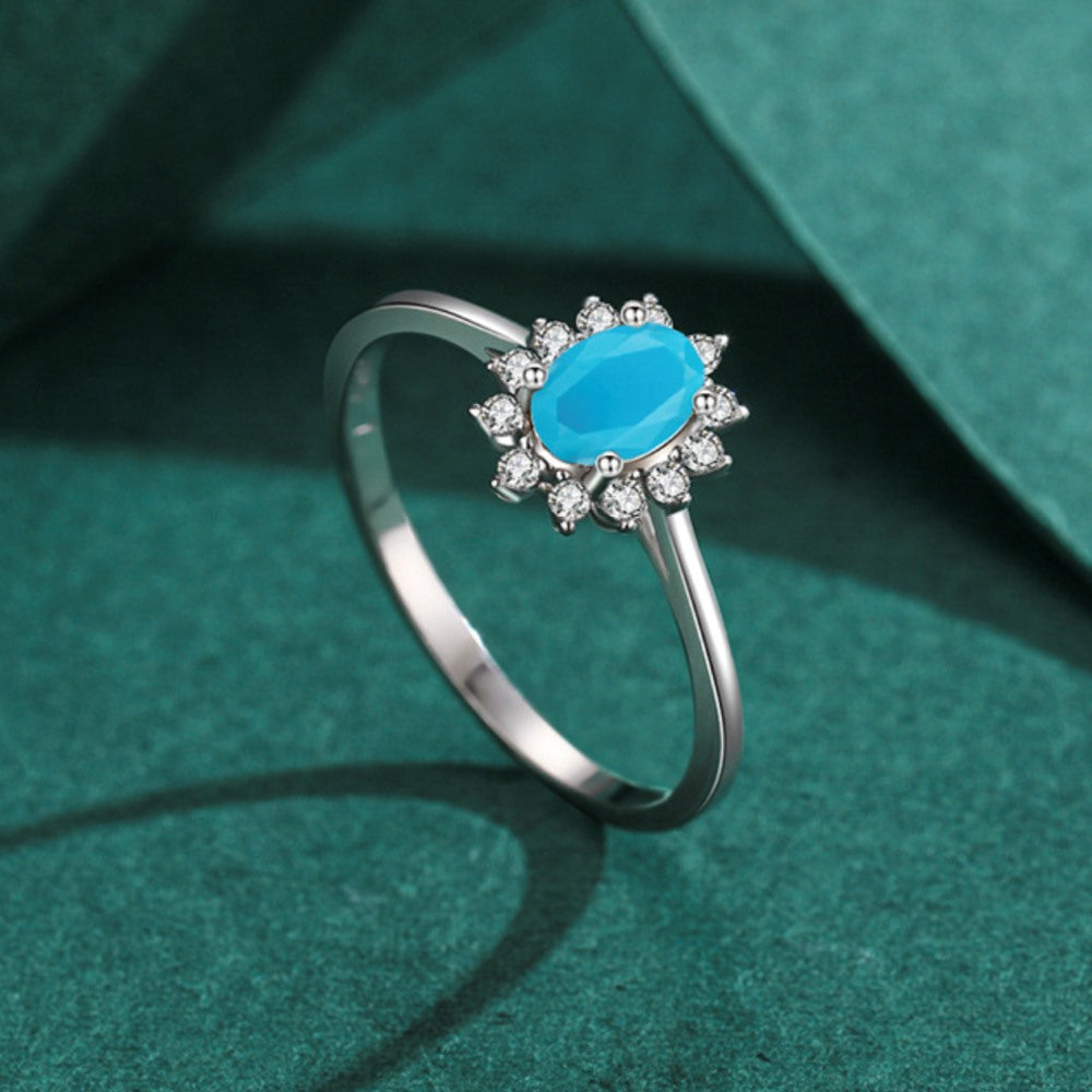 Sterling Silver Crown Oval Turquoise Ring - alternate shot