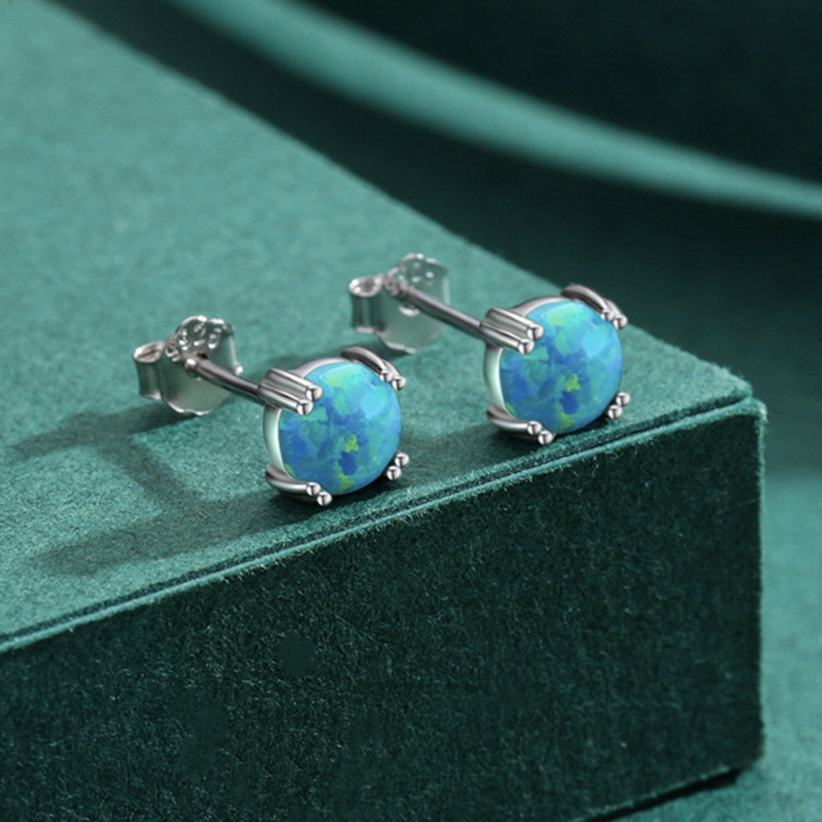 Simple Bright Opal Sterling Silver Earrings - alternate shot