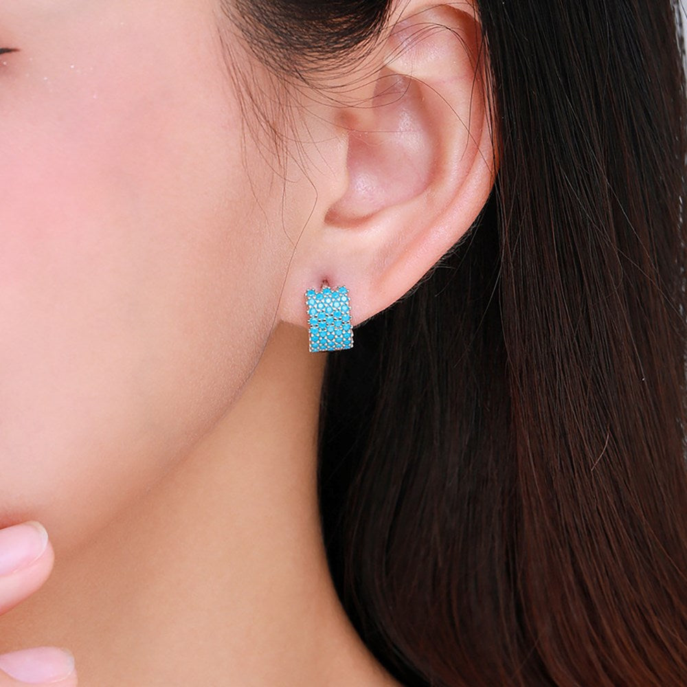 Sterling Silver Elegant Personalized Turquoise Earrings - model shot