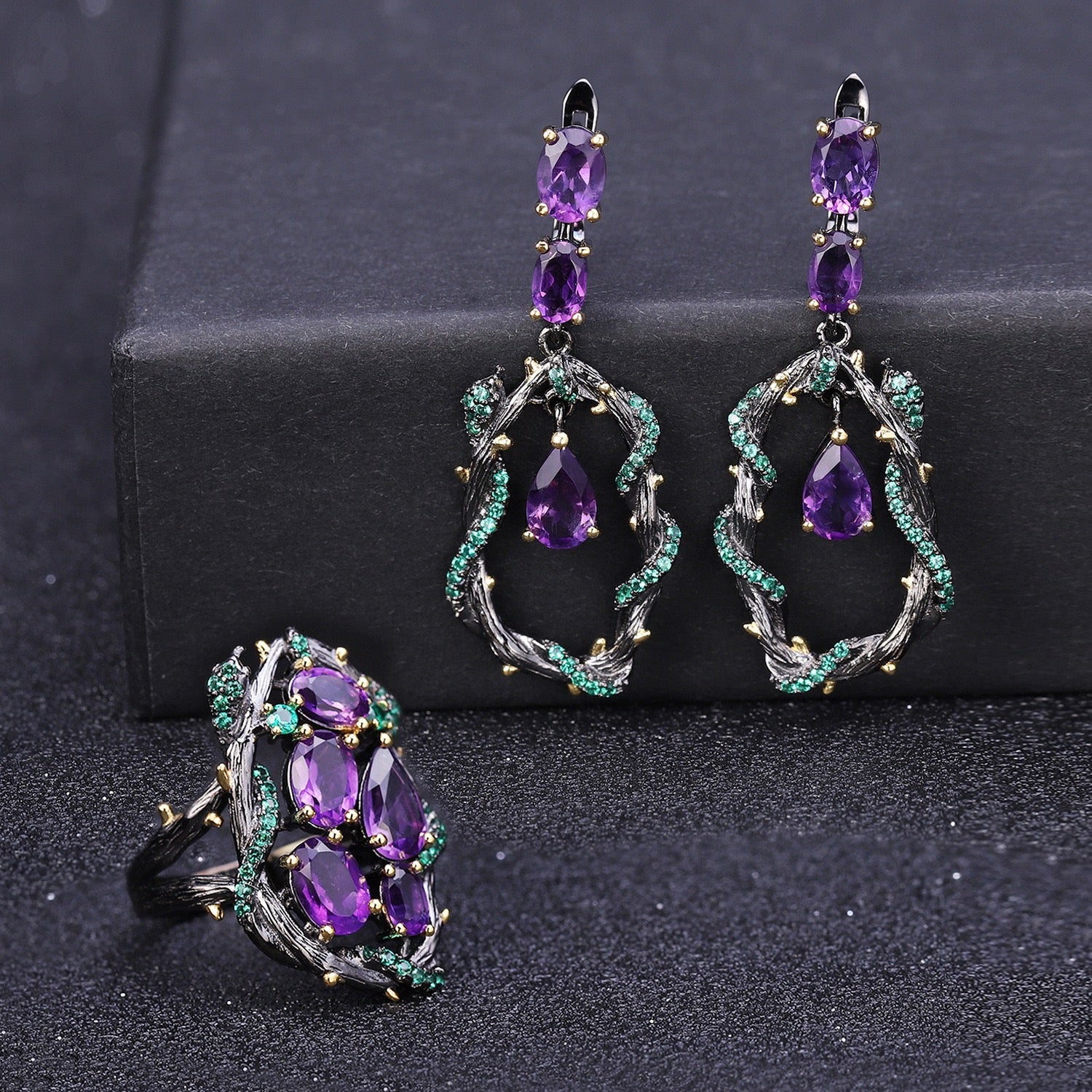 Sterling Silver Natural Amethyst Earrings - alternate shot