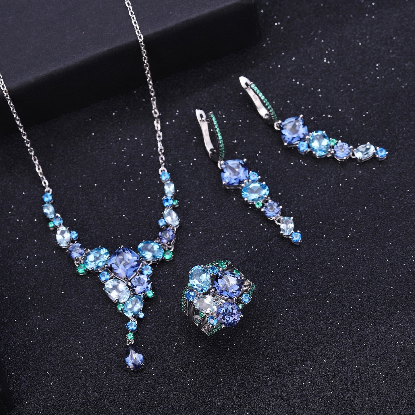 Galaxy Luxury Design Necklace Sterling Silver Gemstones - alternate shot