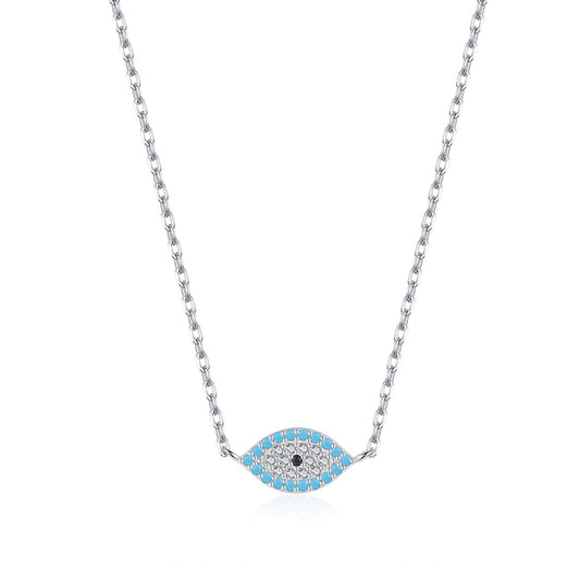 Sterling Silver Micro Pave Turquoise Devil's Eye Necklace