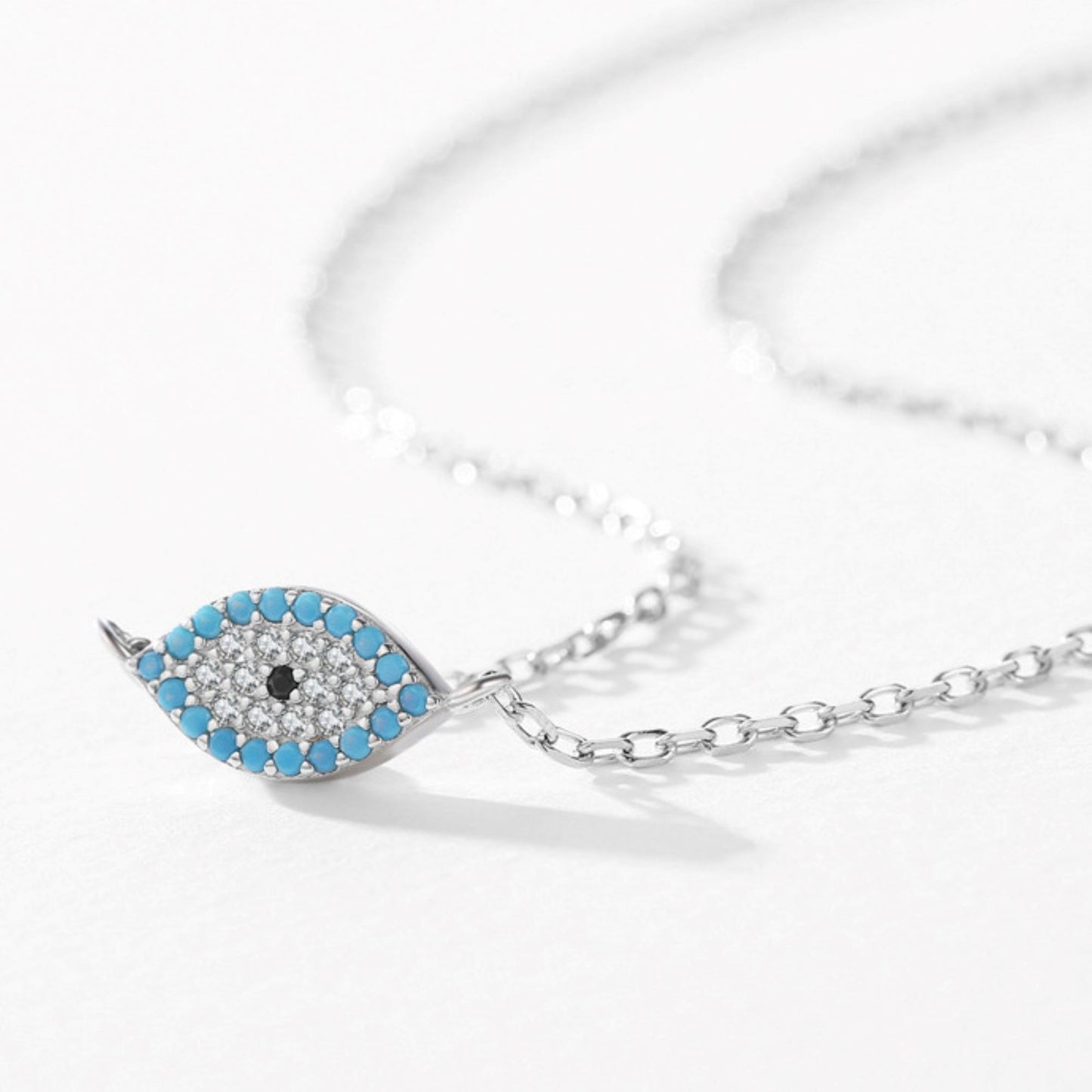 Sterling Silver Micro Pave Turquoise Devil's Eye Necklace - alternate shot