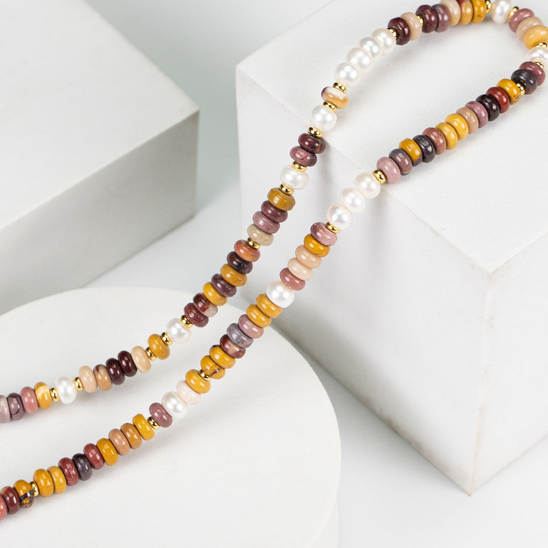 Vermeil Mookaite Jasper Pearl Gradient Necklace - alternate shot