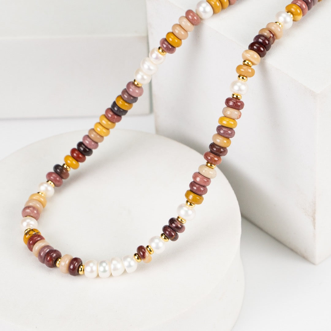 Vermeil Mookaite Jasper Pearl Gradient Necklace