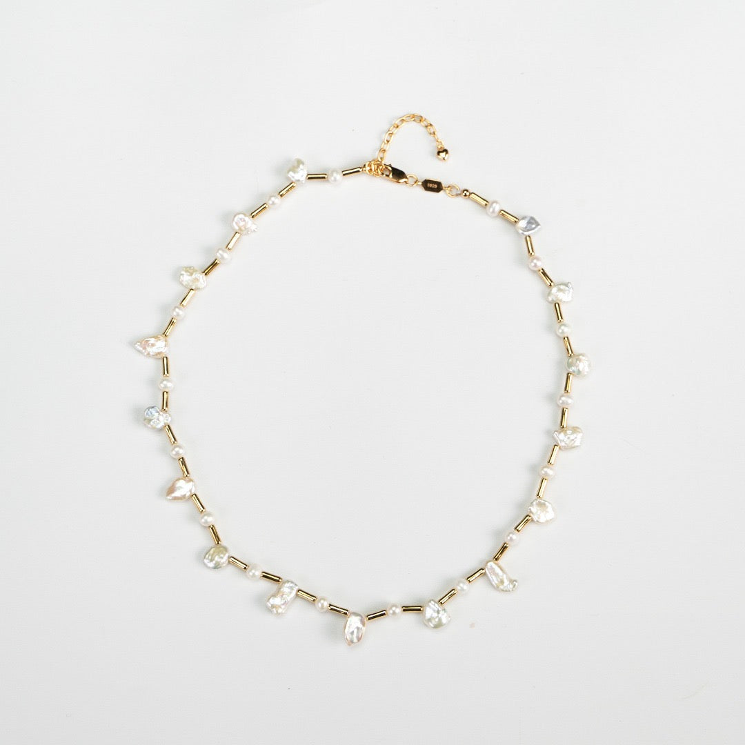 Bamboo Rhythm Natural Baroque Pearl Vermeil Necklace - white background