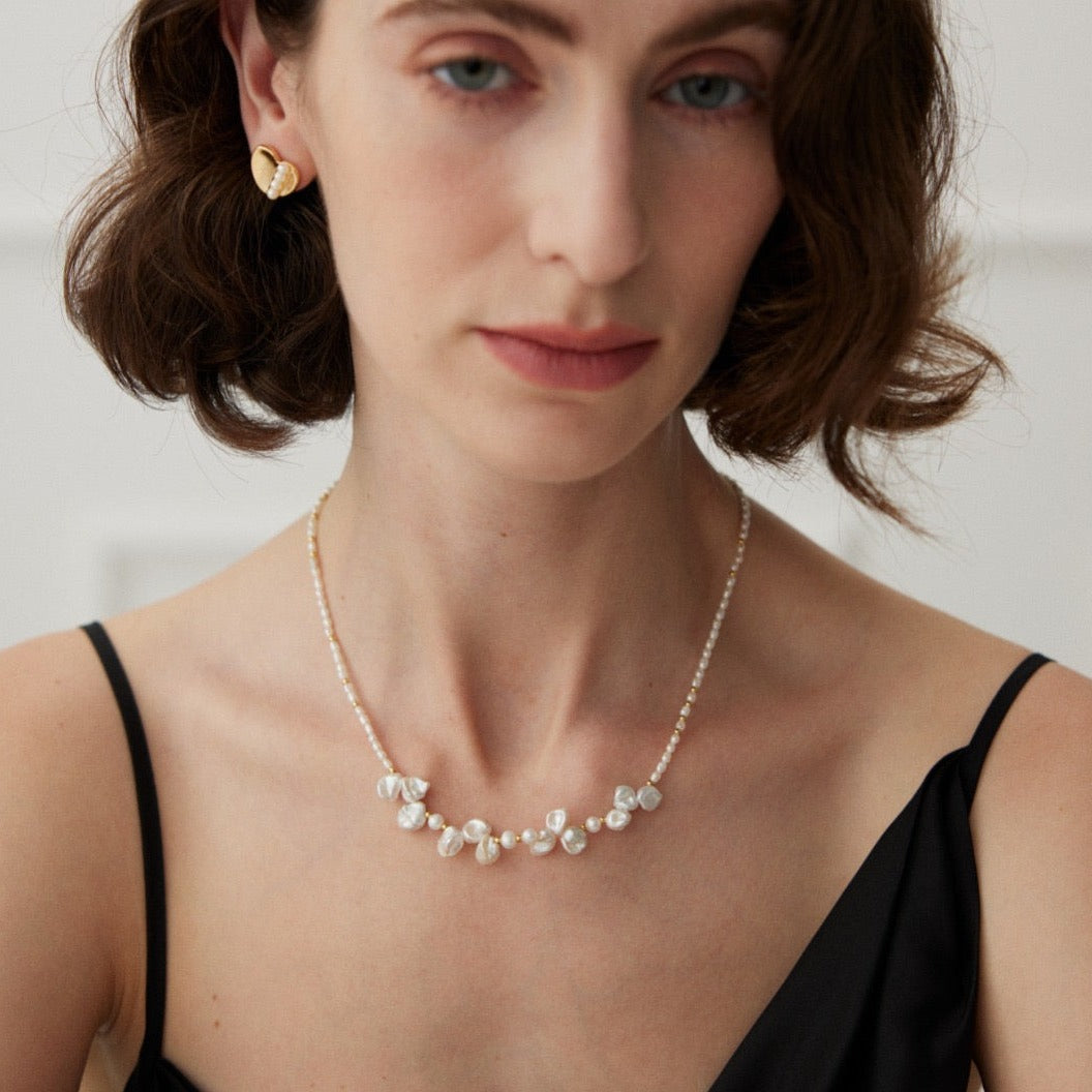 Dew Dream Natural Baroque Pearl Vermeil Necklace - model shot