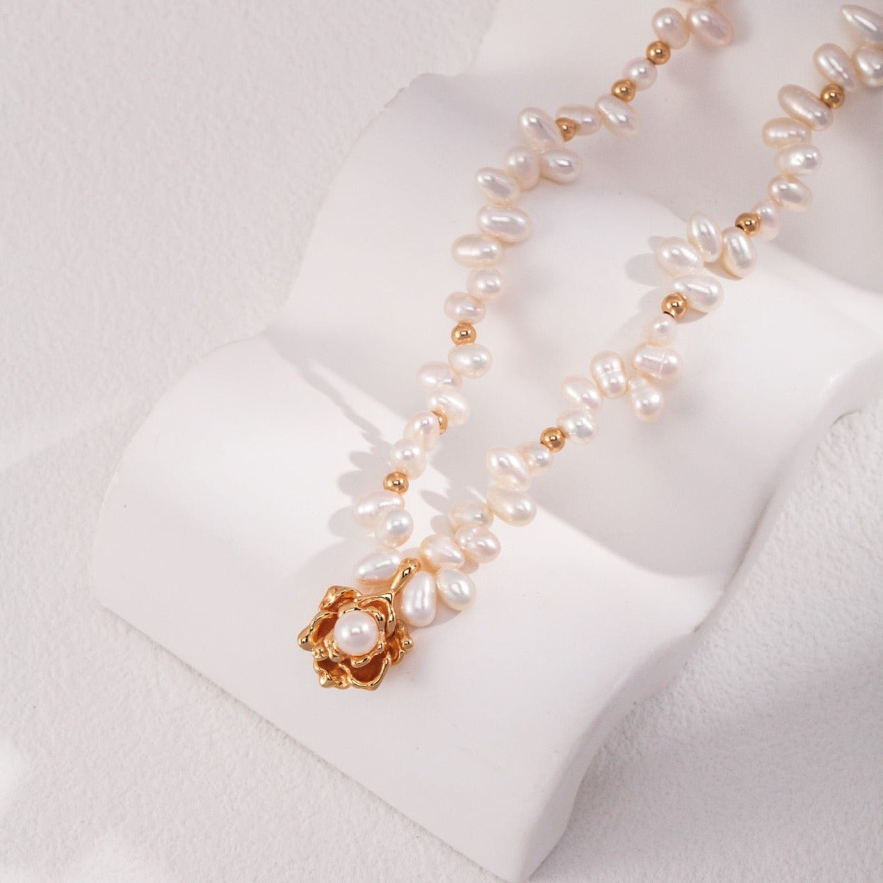 Camellia Freshwater Pearl Vermeil Necklace - near white background