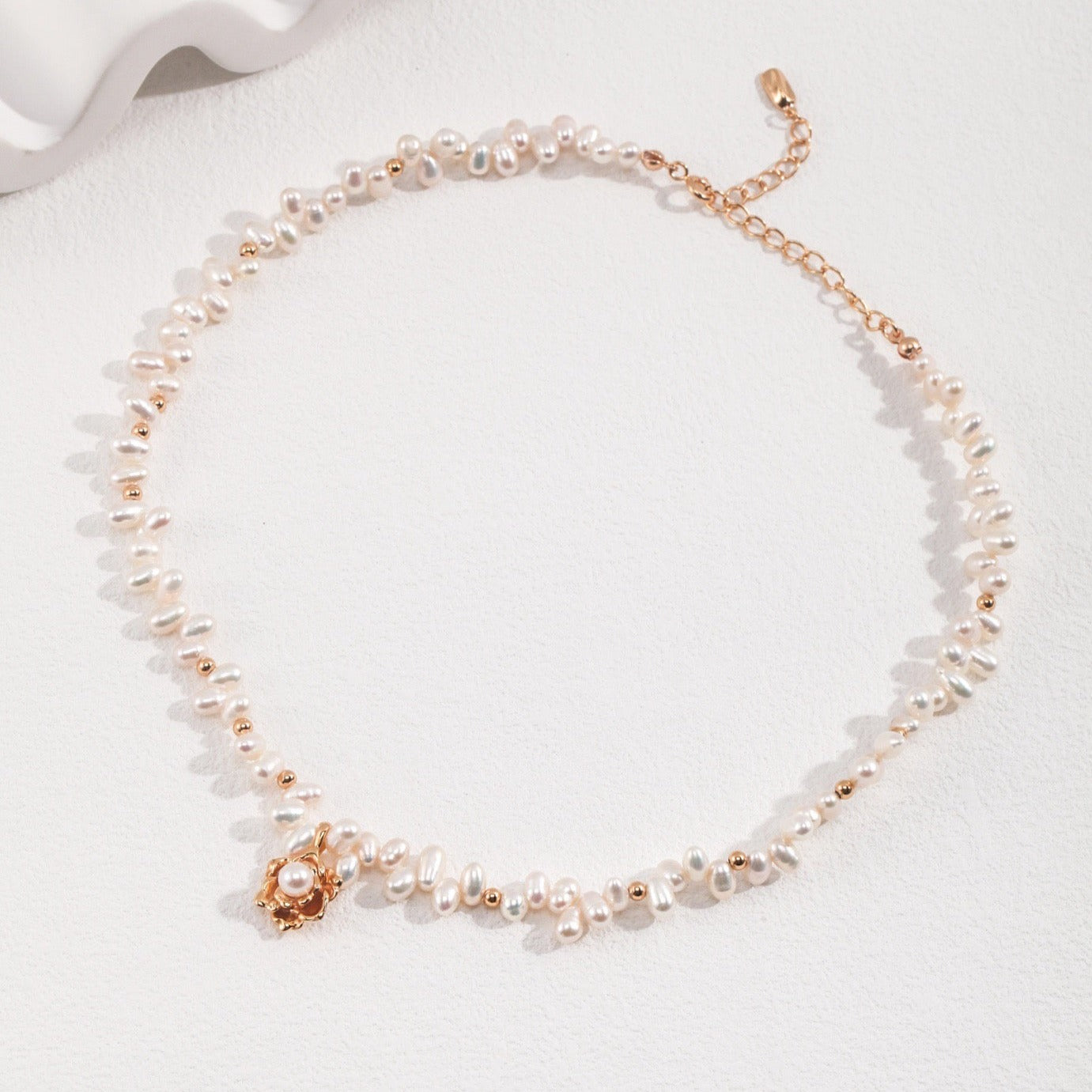 Camellia Freshwater Pearl Vermeil Necklace - whole necklace white background