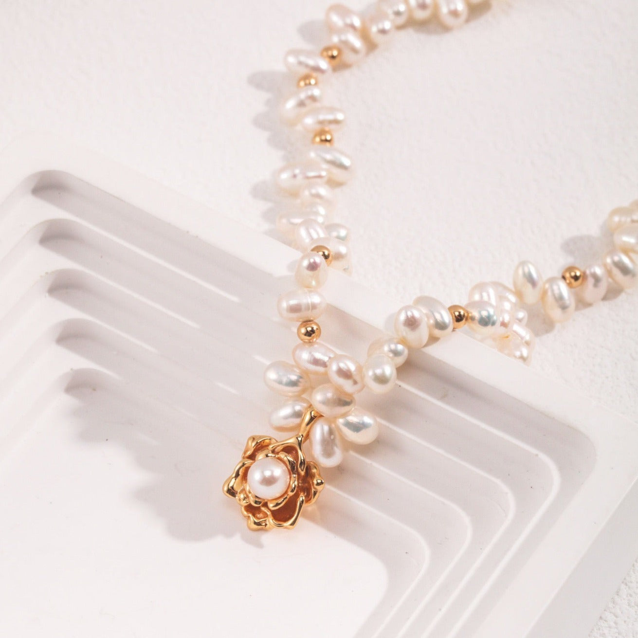 Camellia Freshwater Pearl Vermeil Necklace - close shot