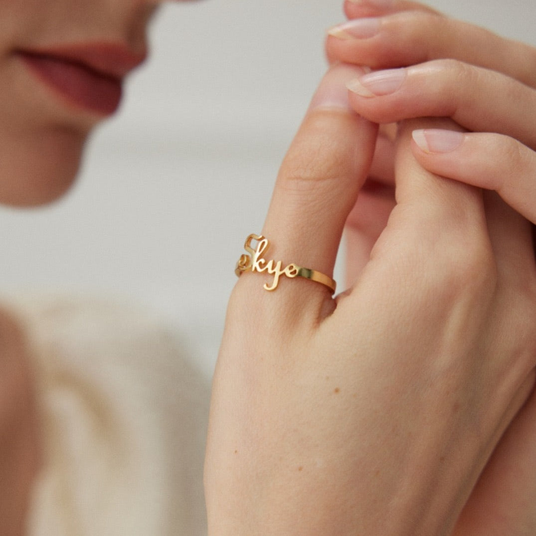 Personalized Vermeil Unique Custom Letter Ring - gold, model shot