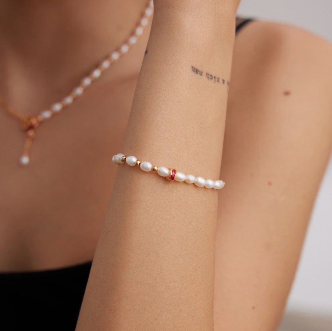 River Series Vermeil Pearl Bracelet - model shot close