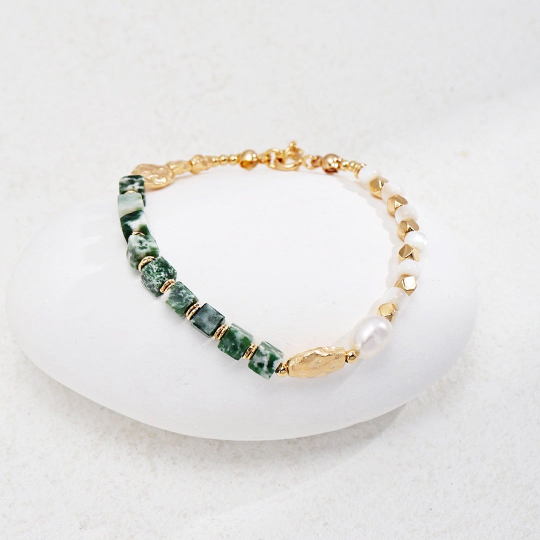 Vermeil Qinghai Jadeite Pearl Bracelet - alternate shot