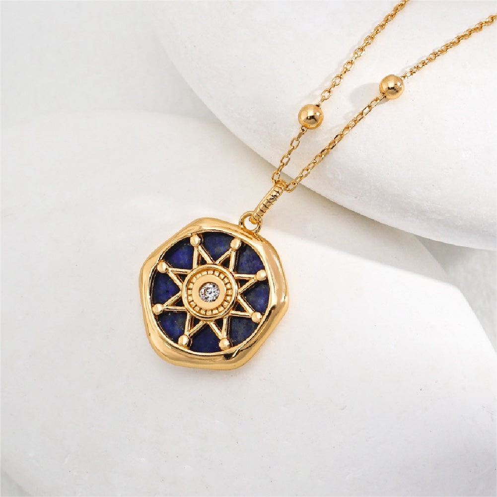 Natural Lapis Lazuli Vermeil Compass Necklace - close up view