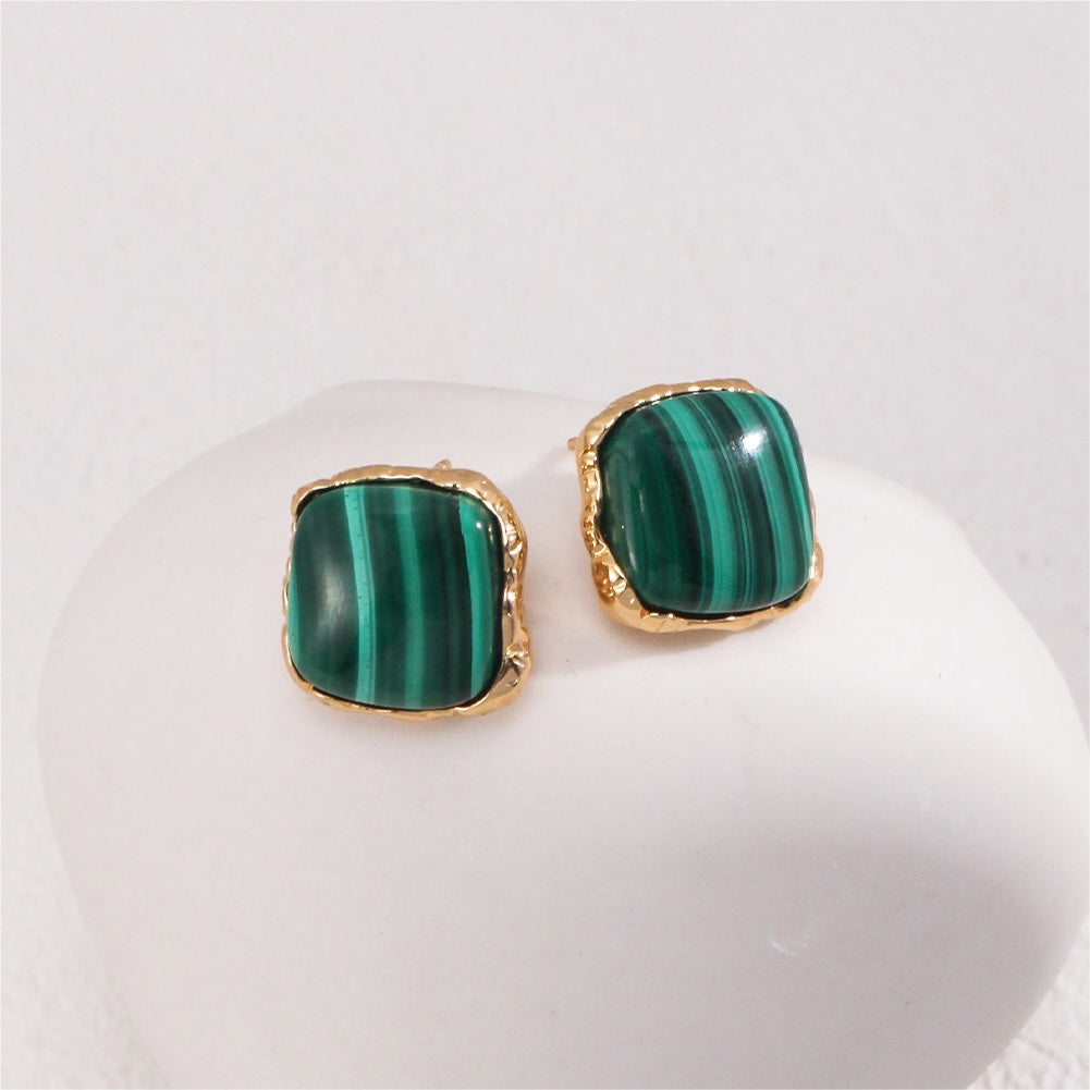 Natural Malachite 18K Gold Plated Stud Earrings