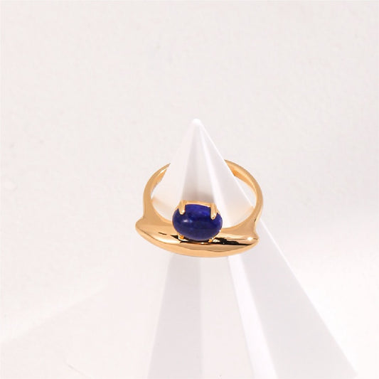 Minimalist Lapis Lazuli 18K Gold Plated Open Ring