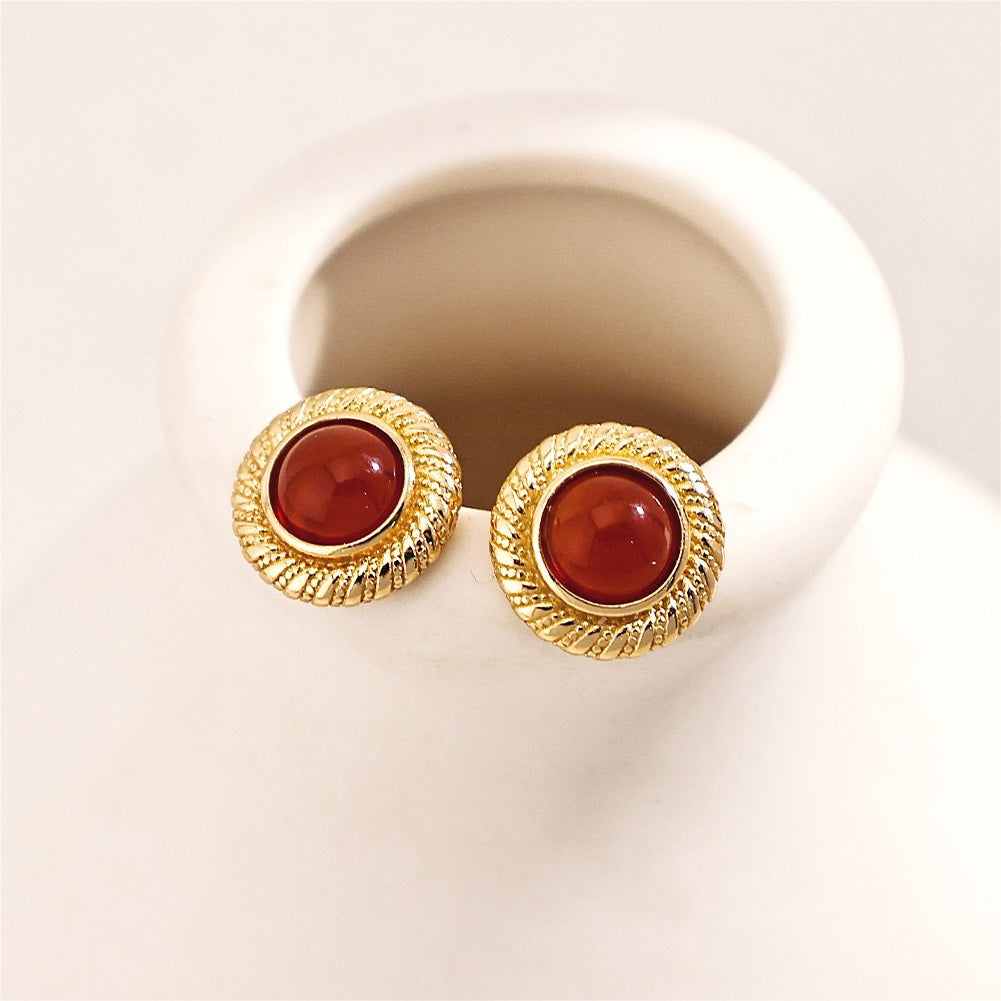 Vermeil Textured Red Agate Stud Earrings